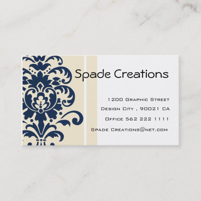 Elegant Beige Damask - Customized Business Card (Front)