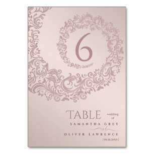 Elegant Beige Damask Wedding Table Number