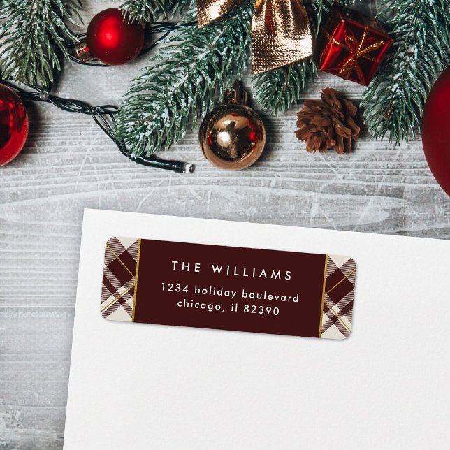 Elegant Beige & Dark Red Tartan Return Address (Creator Uploaded)