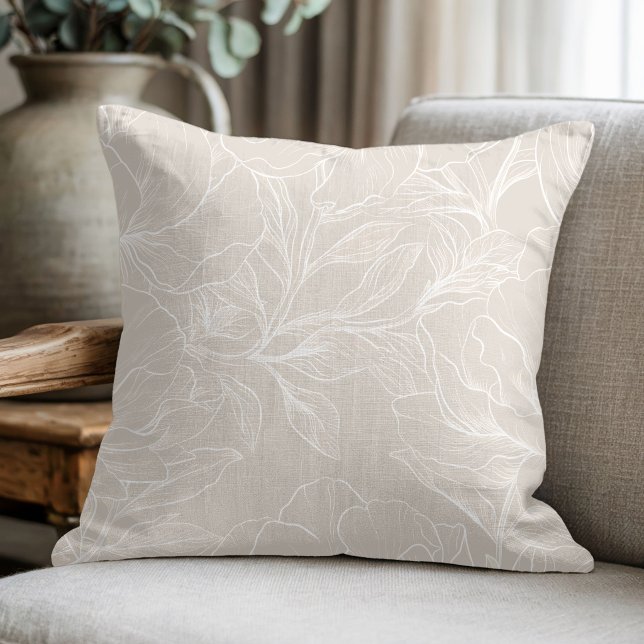Elegant Beige Floral Botanical Throw Pillow (Creator Uploaded)