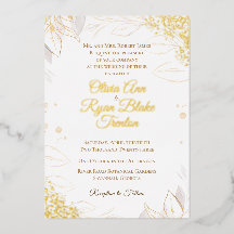 Elegant Beige Floral Foil Wedding Invitation