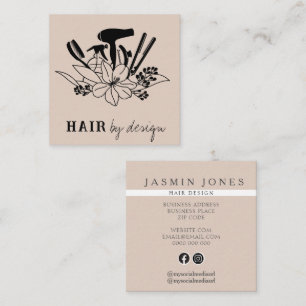 Elegant Beige Floral Hair Stylist Square Business Card