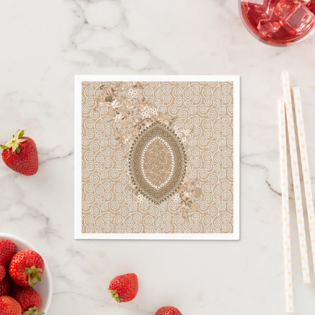 Elegant Beige Floral Medallion  Napkin (Insitu)