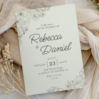 Elegant Beige Floral Minimalist Script Wedding Invitation
