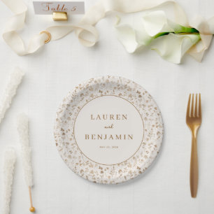 Elegant Beige Floral Paper Plate