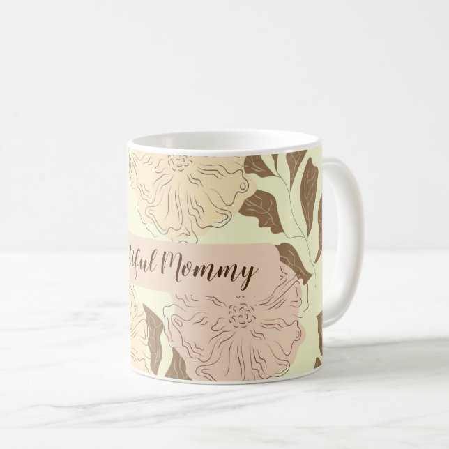 Elegant Beige Floral Pattern Beautiful Mommy Coffee Mug (Front Right)