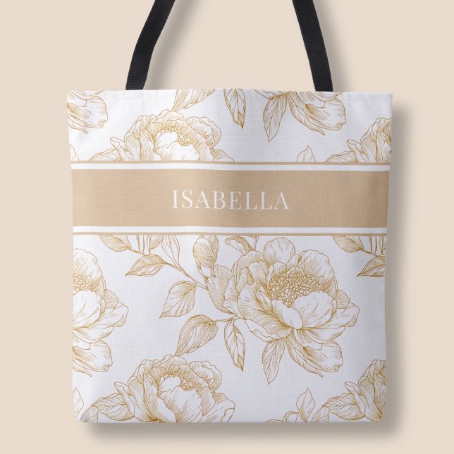 Elegant Beige Floral Pattern Chic Botanical Flower Tote Bag (Elegant Beige Floral Pattern Chic Botanical Flower Tote Bag)
