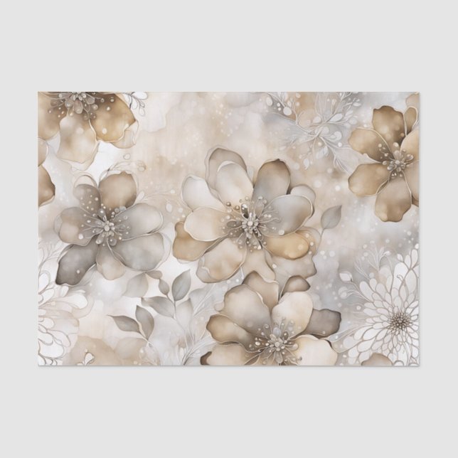 Elegant Beige Floral Pattern Tissue Paper (Front)