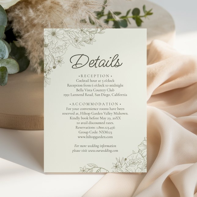 Elegant Beige Floral Script Wedding Details Enclosure Card (Creator Uploaded)