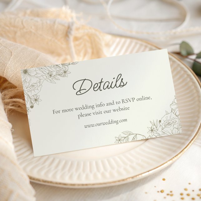 Elegant Beige Floral Script Wedding Website Detail Enclosure Card (Creator Uploaded)