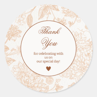 Elegant Beige Floral Thank You Sticker Minimal
