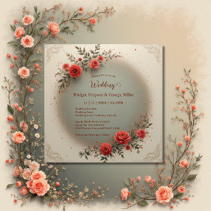 Elegant beige floral vintage rose wedding invitation