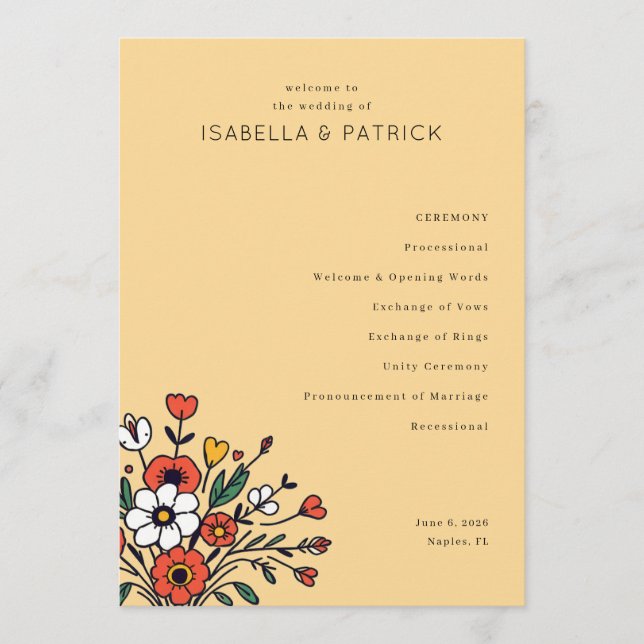 Elegant Beige Floral Wedding Ceremony Program (Front)
