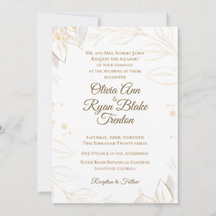 Elegant Beige Floral Wedding Invitation