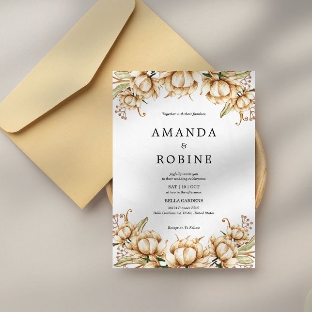 Elegant Beige Floral Wedding Invitation (Creator Uploaded)