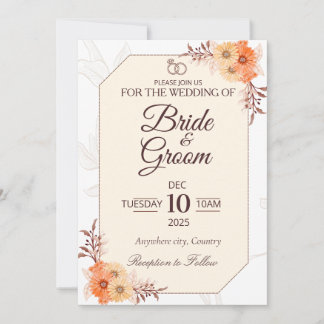 Elegant Beige Floral Wedding Invitation | Neutral