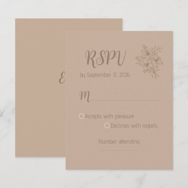 Elegant Beige Floral Wedding RSPV card (Front/Back)