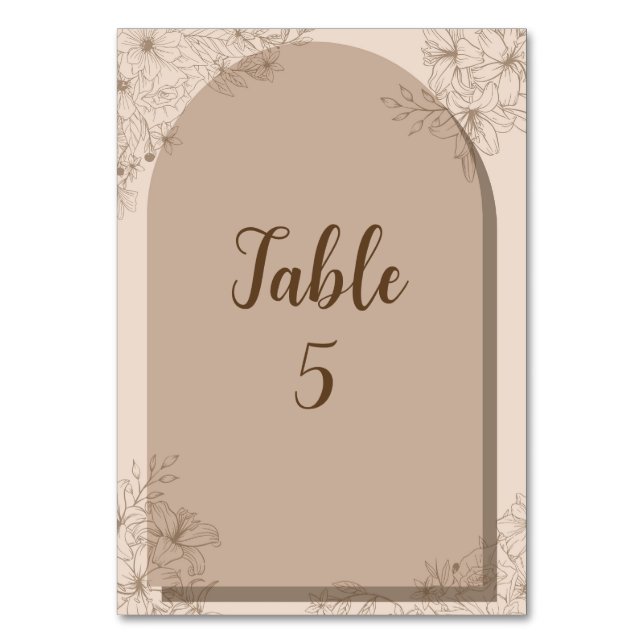 Elegant Beige Floral Wedding Table Number (Front)