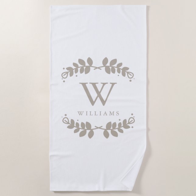 Elegant Beige Framed Monogram Beach Towel (Front)