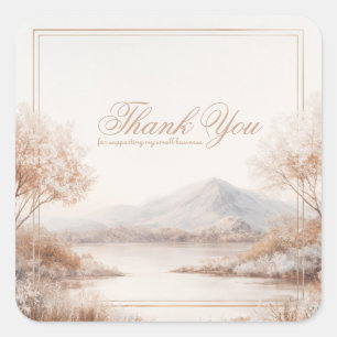 Elegant Beige Frosted Lake Gold Frame Landscape Square Sticker