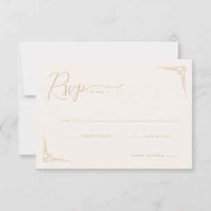 Elegant Beige Geometric Calligraphy RSVP Card