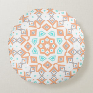 Elegant beige geometric retro pattern round pillow