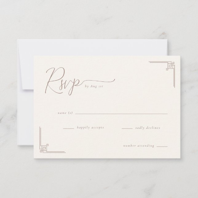Elegant Beige Geometric RSVP Card (Front)