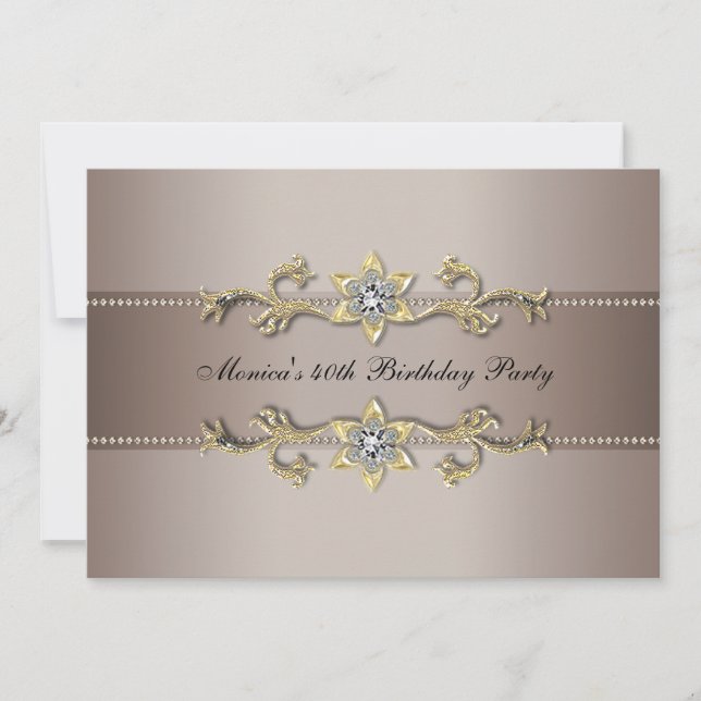 Elegant Beige Gold 40th Birthday Invitation Forty (Front)