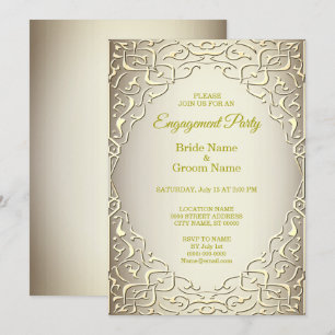Elegant Beige Gold Decorative Engagement Invitation
