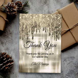Elegant beige gold dripping glitter thank you card