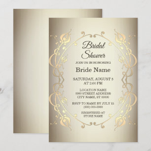 Elegant Beige Gold Floral Bridal Shower Invitation