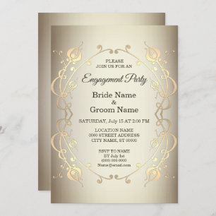 Elegant Beige Gold Floral Engagement Invitation