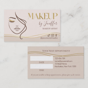 Elegant Beige & Gold Makeup Artist appointment Card