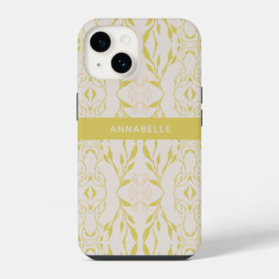 Elegant Beige Green Floral Personalized iPhone 14 Case