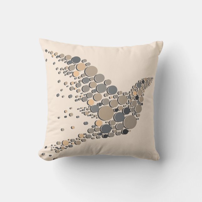 Elegant Beige & Grey Artistic Bird Design Throw Pillow (Front)