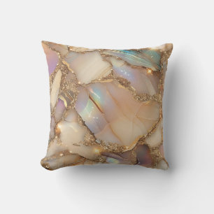 Elegant Beige Holographic Glitter Alcohol Ink Throw Pillow