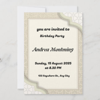 Elegant Beige Islamic Geometric Pattern Birthday  Invitation