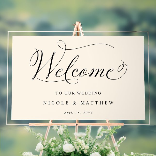 Elegant Beige Ivory Wedding Welcome Acrylic Sign (Creator Uploaded)