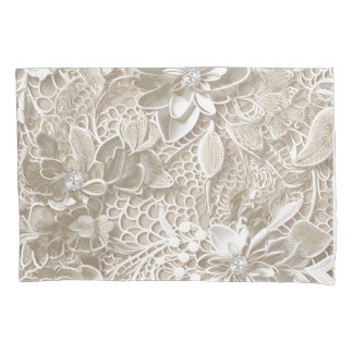 Elegant beige lace with diamond pillowcase