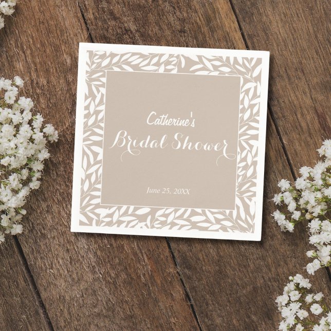 Elegant Beige Leaves Bridal Shower Napkin (Creator Uploaded)