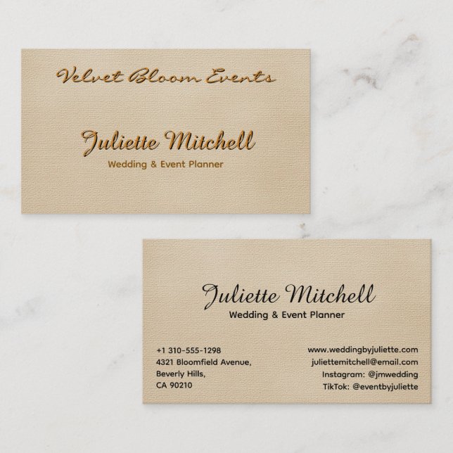 Elegant Beige Linen Event & Wedding Planner Card (Front/Back)