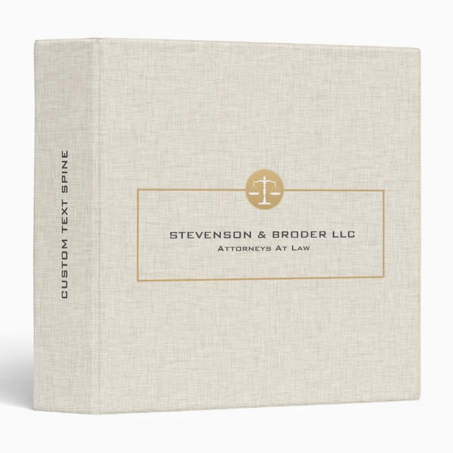 Elegant Beige Linen & Gold Justice Logo Binder (Front/Spine)