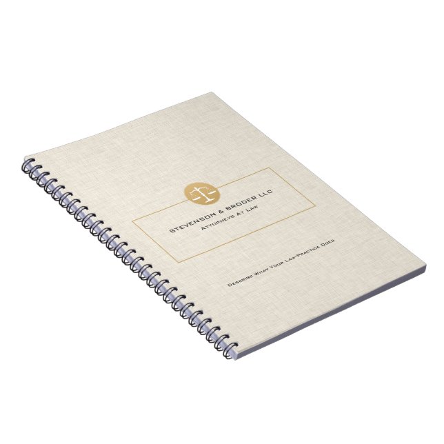 Elegant Beige Linen & Gold Justice Logo Notebook (Right Side)