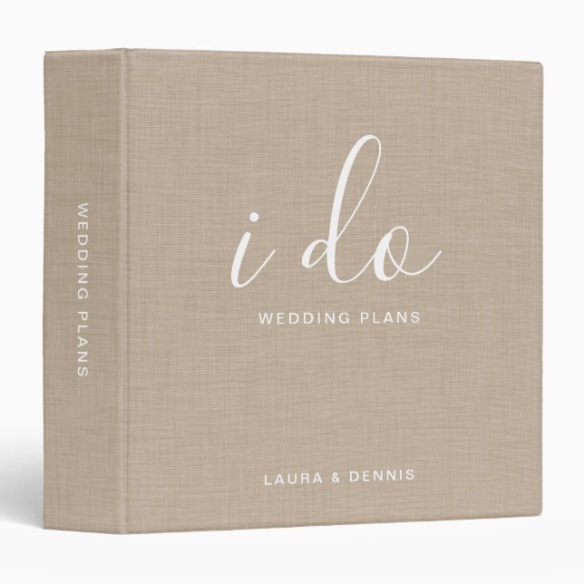 Elegant Beige Linen Personalized Wedding Plans Binder (Front/Spine)