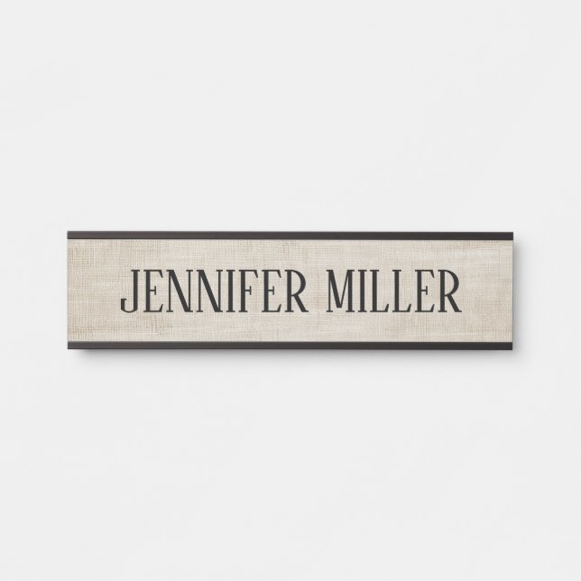 Elegant beige linen texture door sign (Front)