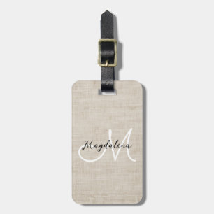 Elegant beige linen texture luggage tag