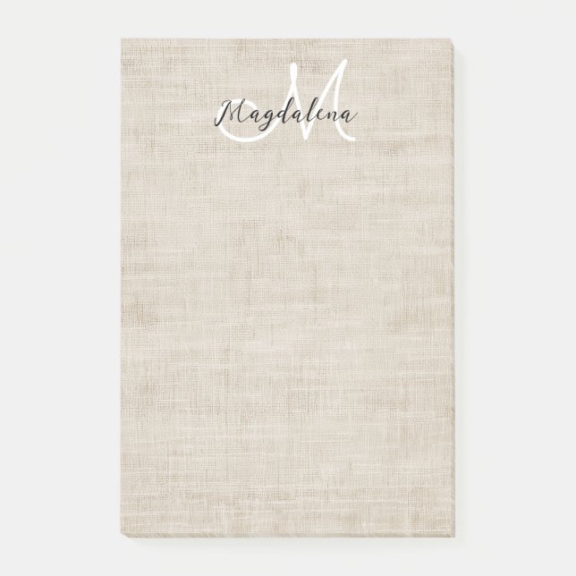 Elegant beige linen texture post-it notes (Front)