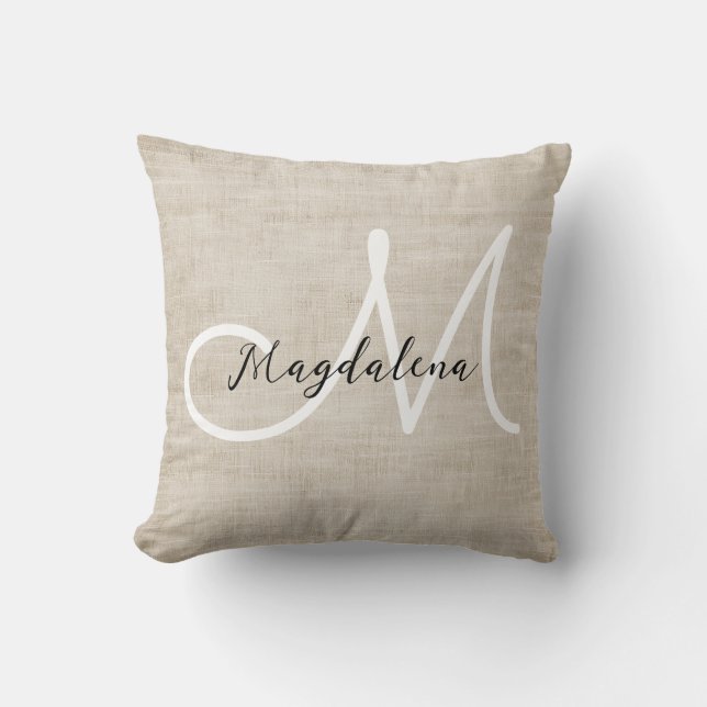 Elegant beige linen texture throw pillow (Front)
