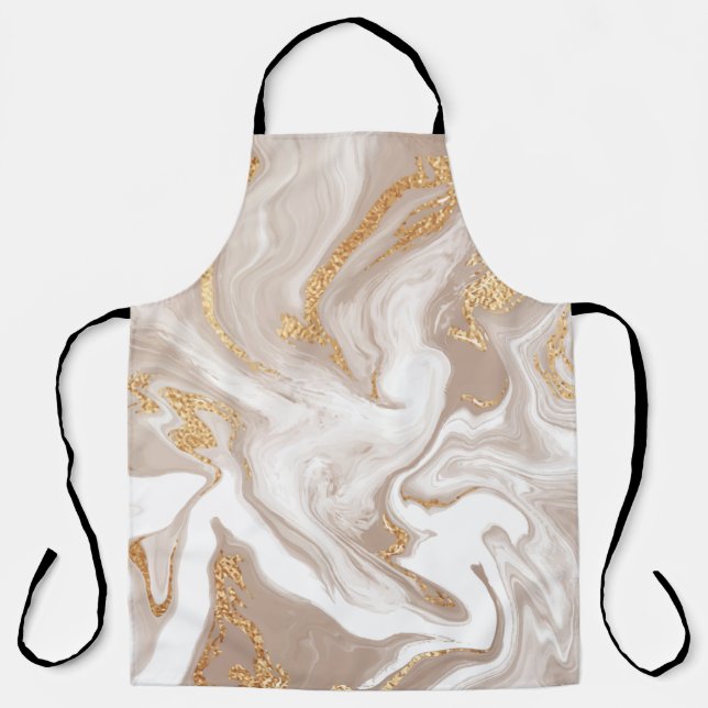 Elegant beige liquid marble with golden glitter apron (Front)