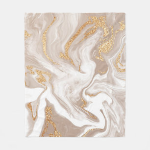 Elegant beige liquid marble with golden glitter fleece blanket